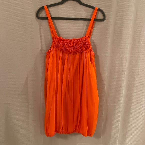 Alice + Olivia 100% SILK Chiffon Orange Sleeveless Bubble Dress SZ L - Picture 2 of 16
